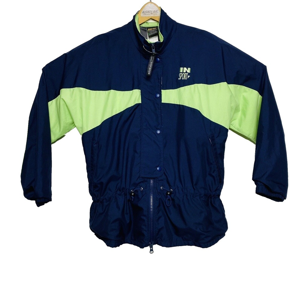 VTG INSPORT GORE-TEX Mens Navy Blue Green Colorblock Poly Jacket Size Medium M